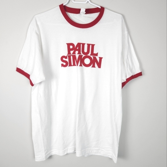 Paul Simon White & Red 70s Men's T-shirt Size L - Picture 2 of 14